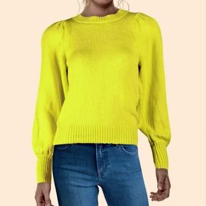 Aqua Women's Knit Balloon Sleeve Sweater Neon Yellow Size L